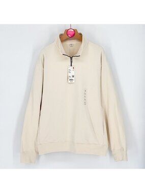 Uniqlo Off-White Half Zip Pullover‎ Sweatshirt Men's Size Large Regular Fit NWT